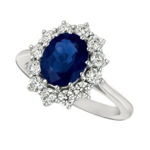 Princess Diana Inspired 3.55 Carat Sapphire & Diamond Ring 14K White Gold